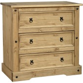 Corona 3 Drawer Chest Distressed Waxed Pine